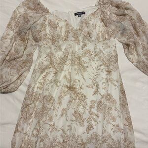 MISSGUIDED White Floral Puff Sleeve Dress